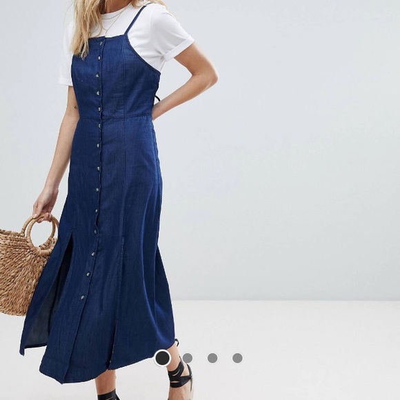Warehouse strappy denim split front dress maxi chambray large L 12 - Picture 1 of 8